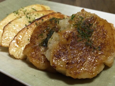マコモタケと蓮根餅のバター醤油焼き